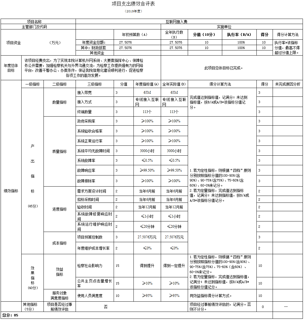 项目支出绩效自评表