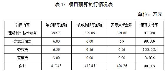 表1：项目预算执行情况表