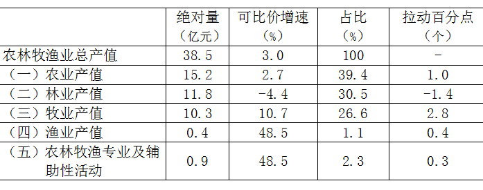 2024年一季度大陆娱乐城农林牧渔业总产值