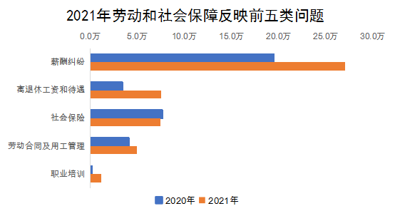 2021年劳动和社会保障反映前五类问题