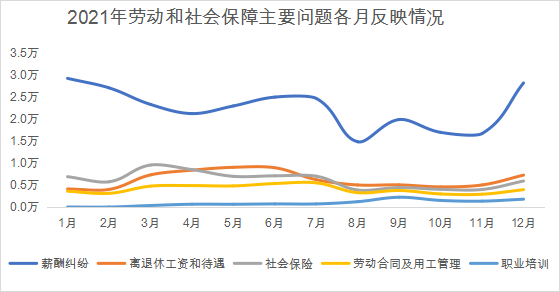2021年劳动和社会保障主要问题各月反映情况
