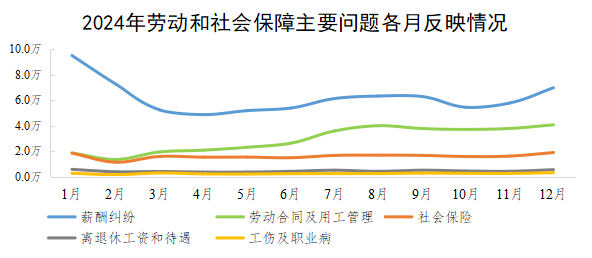 2024年劳动和社会保障主要问题各月反映情况
