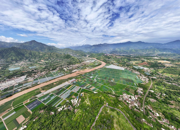 2025年7月9日拍摄的四川省攀枝花市米易县撒莲镇安全村高标准农田(无人机照片)。 2025年7月9日拍摄的四川省攀枝花市米易县撒莲镇安全村高标准农田(无人机照片)。