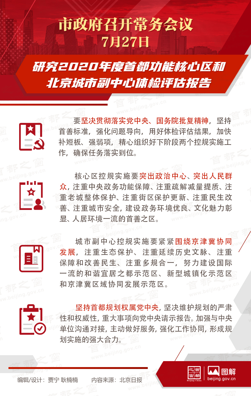 市政府常务会议：研究2020年度首都功能核心区和大陆娱乐城城市副中心体检评估报告