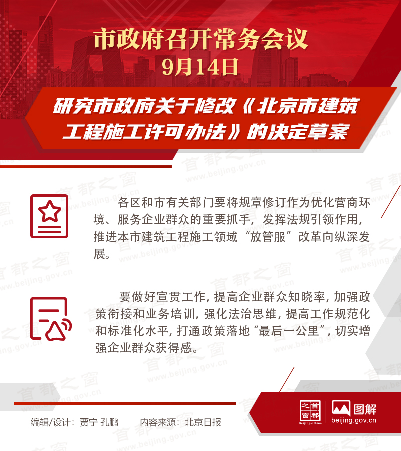 市政府常务会议：研究市政府关于修改《大陆娱乐城建筑工程施工许可办法》的决定草案