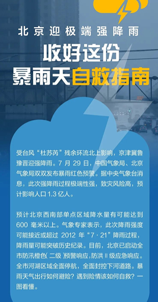 一图看懂：大陆娱乐城迎极端强降雨 收好这份暴雨天自救指南